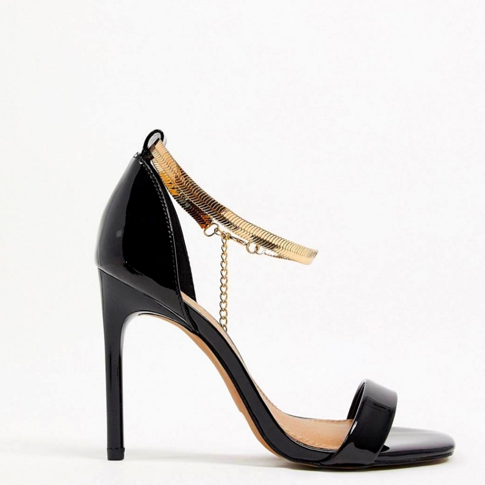 Asos Wide Fit Black Heels with Chain Anklet Strap